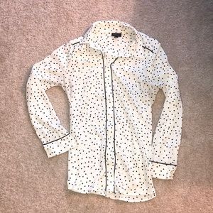 SOLD: White Black, Poke A Dot Blouse. Size Medium
